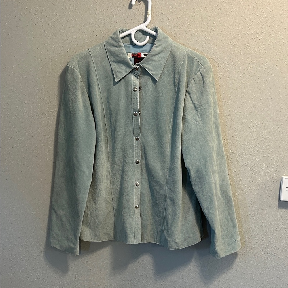 Vintage Live a Little Mint‎ Green Genuine Suede Jacket